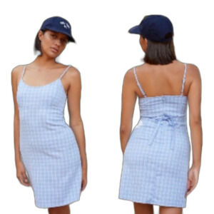 Brandy Melville NWOT White and Light Blue Plaid Sleeveless Mini Dress One Size